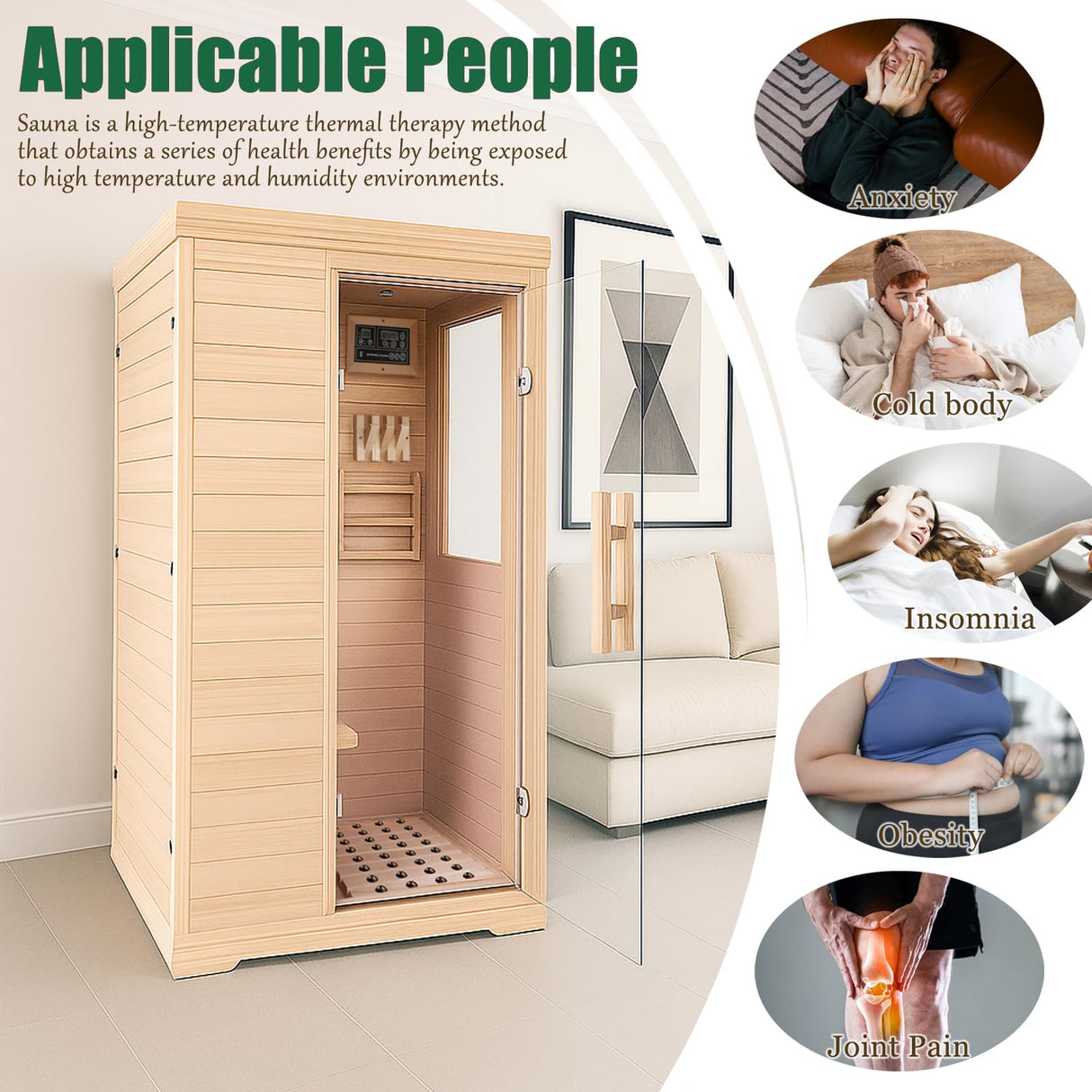 Far Infrared Sauna for 1 Person - 1050W Fast Heating, Canadian Hemlock Wood Home Sauna with Bluetooth Speaker, Chromotherapy & Oxygen Ionizer Easy Assembly Indoor Sauna for Relaxation, Detox, Home Gym Homsido