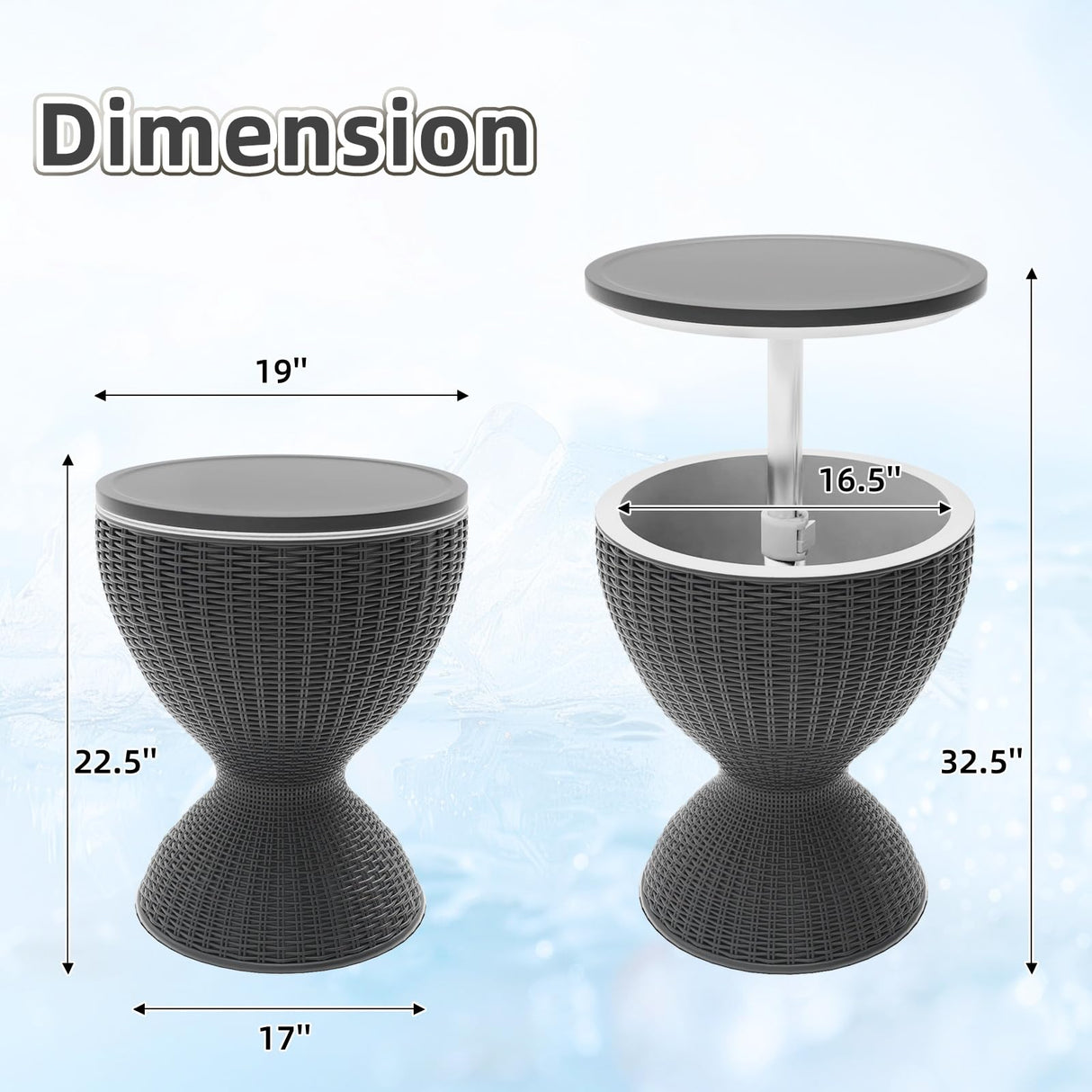 SHAREWIN Outdoor Cooler Table, Height-Adjustable Patio Bar Tables 8 Gallon Beer and Wine Cooler, 3-in-1 Rattan Style Ice Bar with Drainage Plug for Pool Party (Black) SHAREWIN