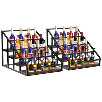 YQBRAO Coffee Syrup Rack Organizer,Liquor Bottle Display Shelf,Water cup display stand,Spice Rack Kitchen Cabinet Organizer,Rustic Brown,2 Packs 4 Tier 16 Bottle Coffee Syrup Holder