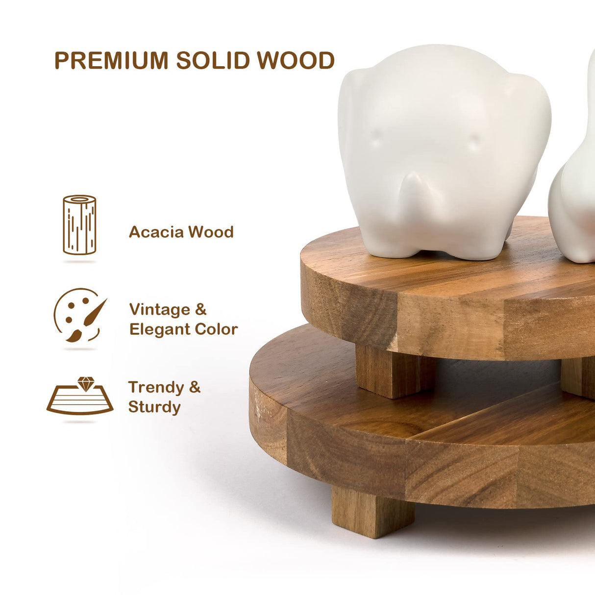 Mavurve Wood Riser 2Pcs 7-9 Inch Wood Pedestal Stand Round,Wood Risers for Decor Farmhouse,Natural Acacia Wood Stand for Display Wooden Risers for Kitchen/Bathroom Counter/Plant Stand Mavurve