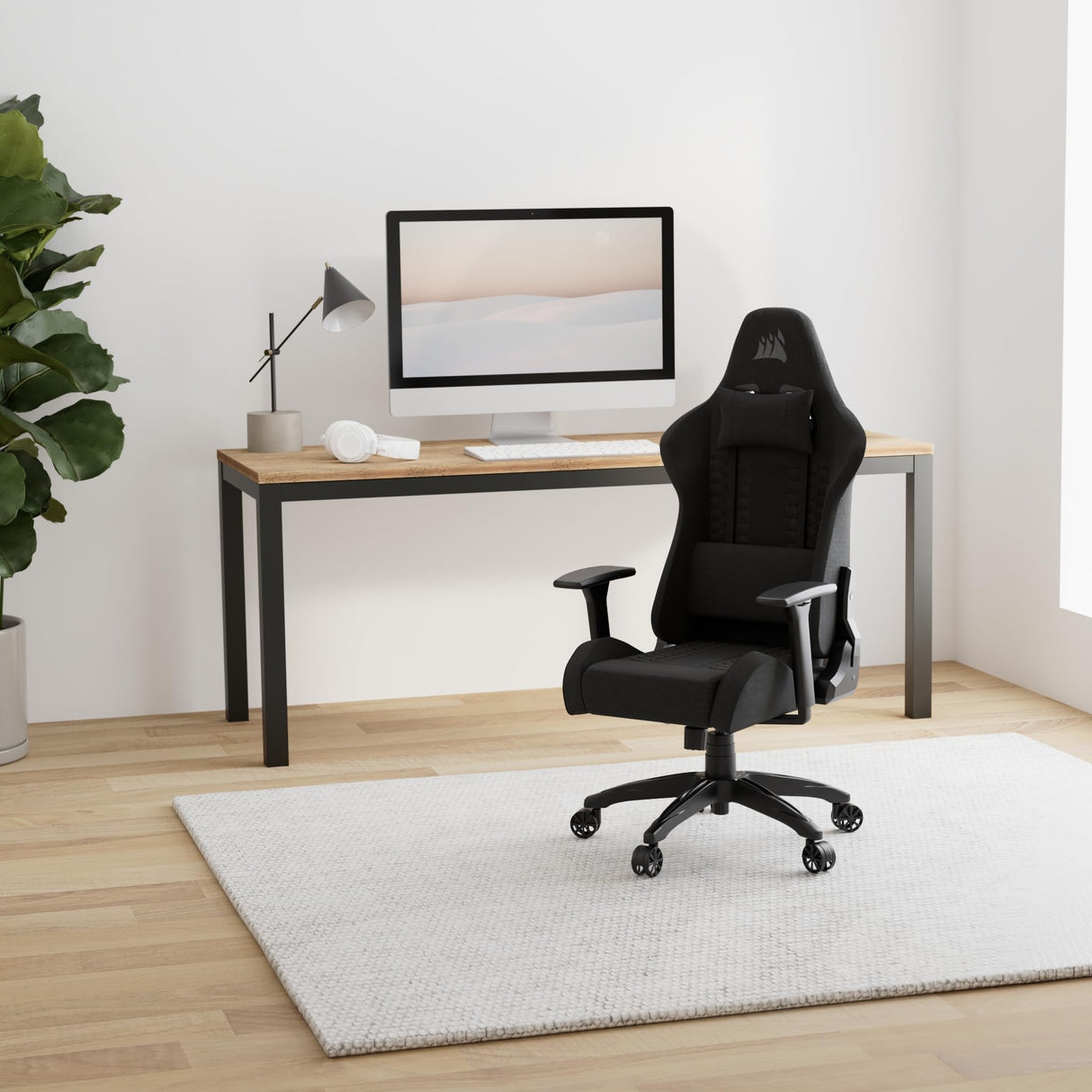 Corsair TC100 Relaxed Gaming Chair - Fabric - Racing-Inspired Design - Lumbar Pillow - Detachable Memory Foam Neck Pillow - Adjustable Seat Height - Adjustable Armrests - Black Corsair