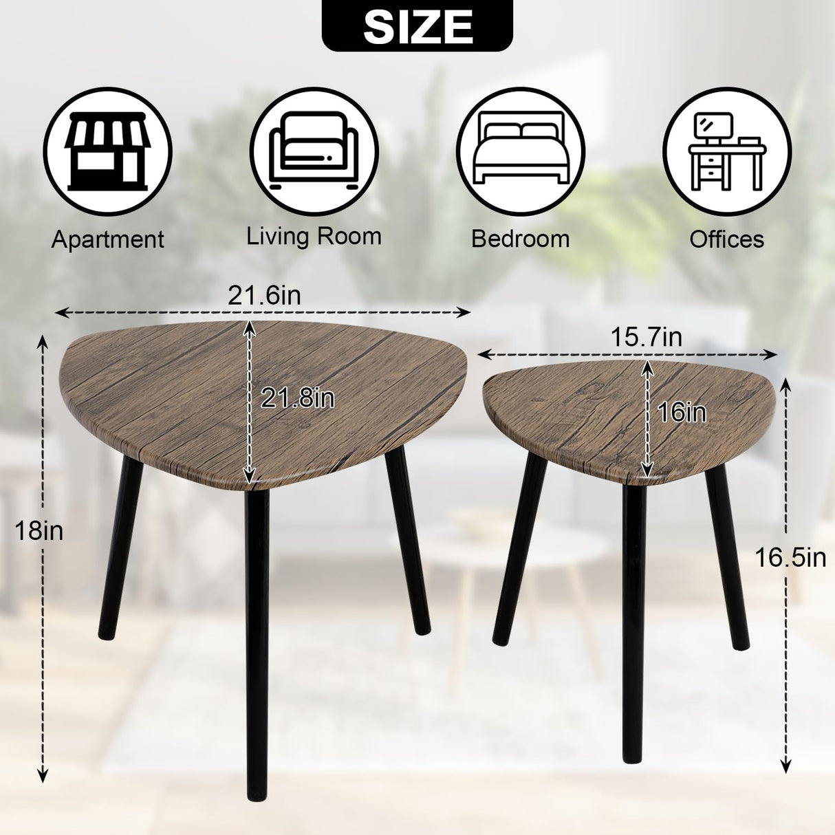 Small Nesting Coffee Table Set of 2 Modern Minimalist Wooden Side Table with Wood Frame for Couch Bedroom Apartment, Light Brown FEUFOAM