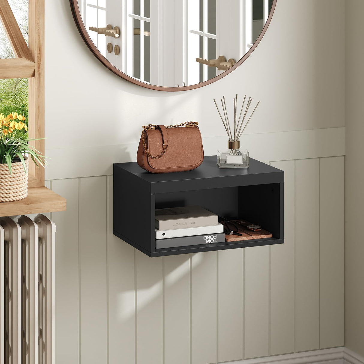 MAHANCRIS Floating Nightstand Set of 2, Wall Mounted Nightstand, Modern Floating Bedside Shelf with Open Shelf Cubby, Floating Side Tables Bedroom, Living Room, Black ETBK4901S2 MAHANCRIS