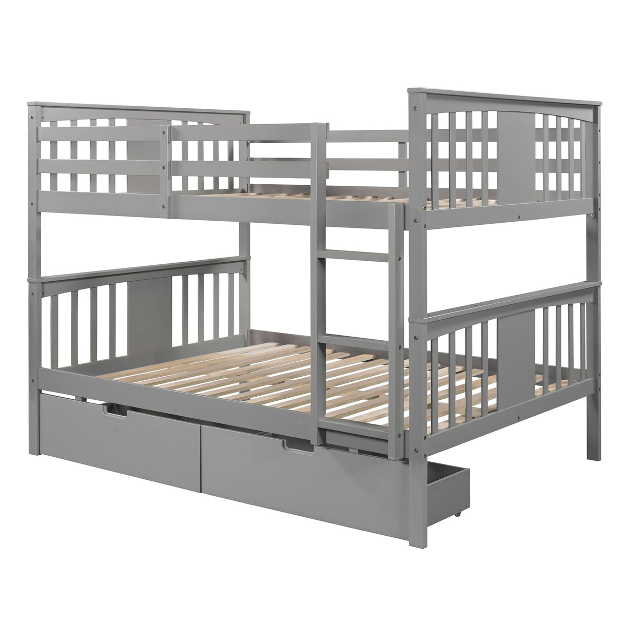 Merax Full Over Full Bunk Bed with Drawers, Convertible to Two Separate Beds, Solid Pine Wood Frame with Safety Guardrail & Headboard/Footboard, Sturdy Durable Design, No Box Spring Needed, Grey Merax
