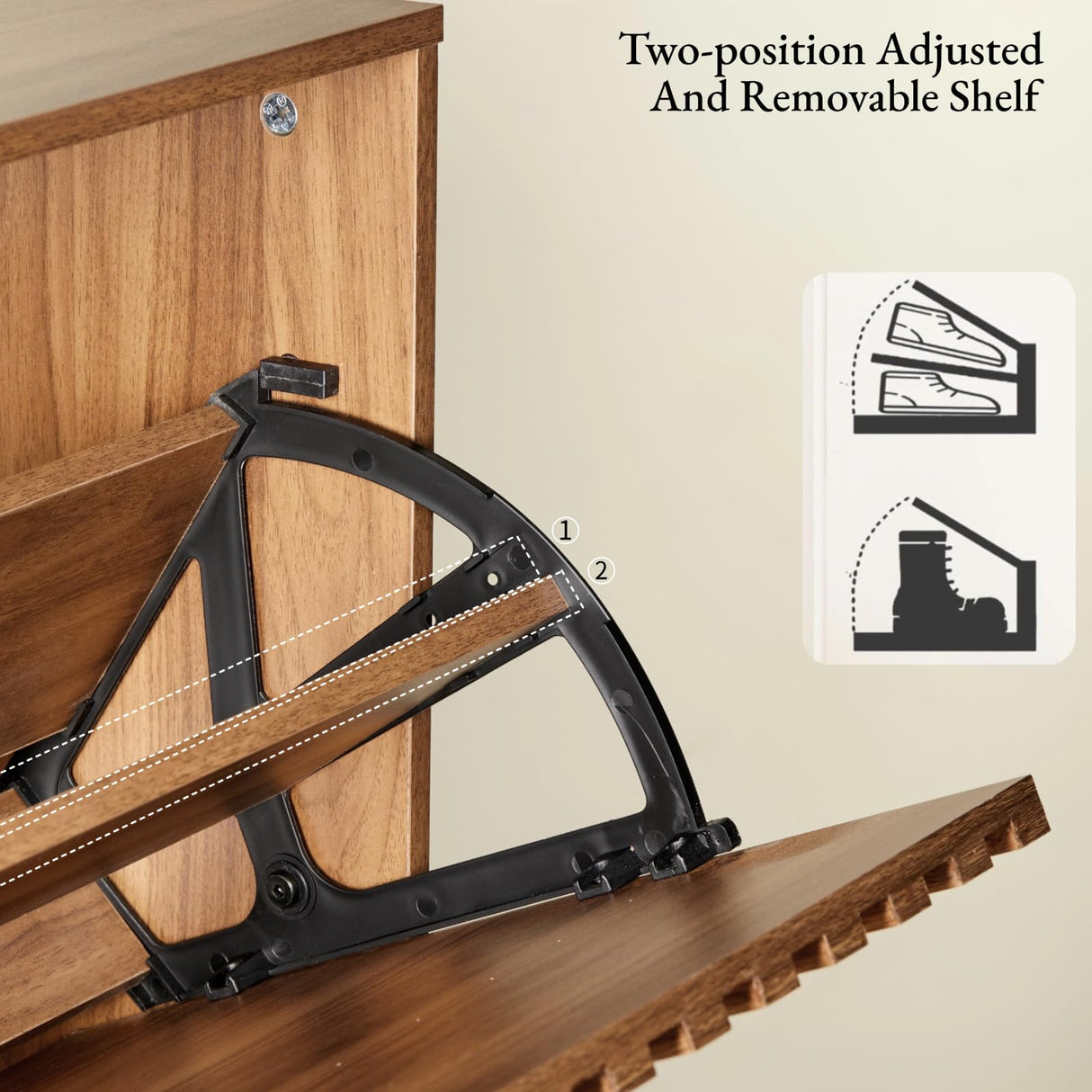 BVXBVX 31.5''W Walnut Shoe Storage Cabinet for Entryway with 2 Flip Drawers, Fluted Slim Shoe Cabinet, Free Standing Wooden Shoes Organizer for Foyer, Hallway BVXBVX