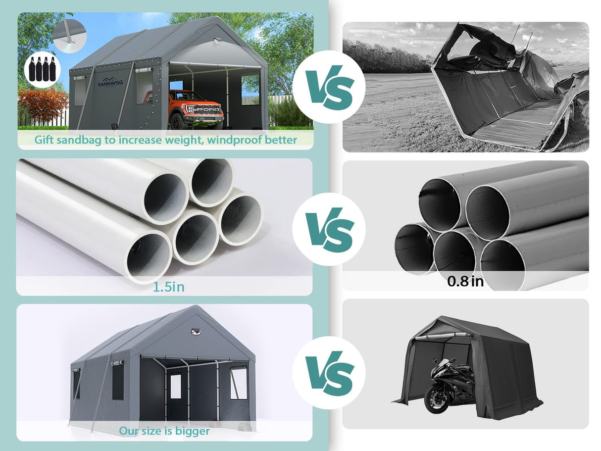 2 Car Carports 20X20 Heavy Duty,Car Ports with 180G Removable Side Walls, Carport Canopy, Portable Car Port Garage, Car Shelter All Weather,Gray Sannwsg