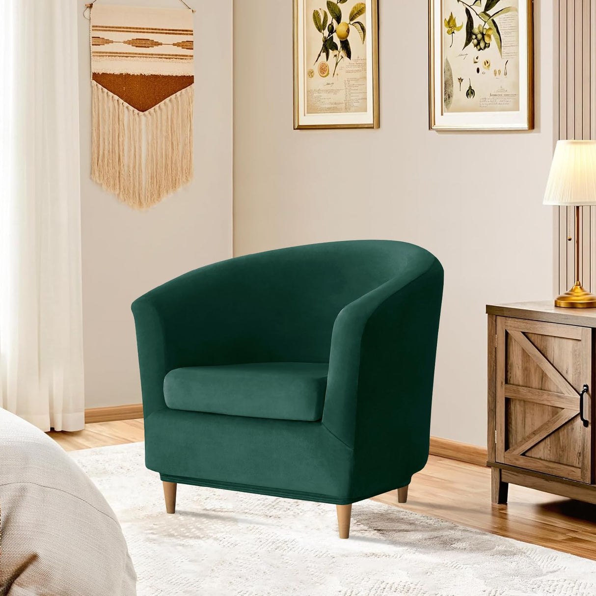 Deisy Dee 2 Piece Velvet Club Chair Slipcover Tub Chair Slipcovers Stretch Barrel Chair Covers Accent Chair Cover Removable Couch Furniture Protector Arm Chair Cover for Living Room (Kelly) Deisy Dee