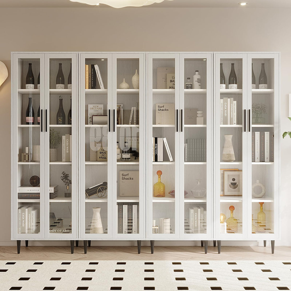 TUSY 70.9“ H Display Cabinet with Glass Doors, 5-Tier Curio Cabinet, Narrow Display Bookcase for Home, Office, Clinic, Pantry (White) TUSY