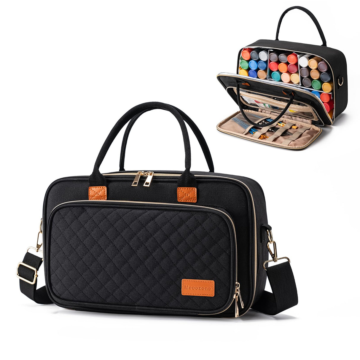 Mecozone Acrylic Paint Organizers Fits up to 54 Bottles 2 oz, Acrylic Paint Carry Case with Shoulder Strap for Art Supply Storage, Black Mecozone