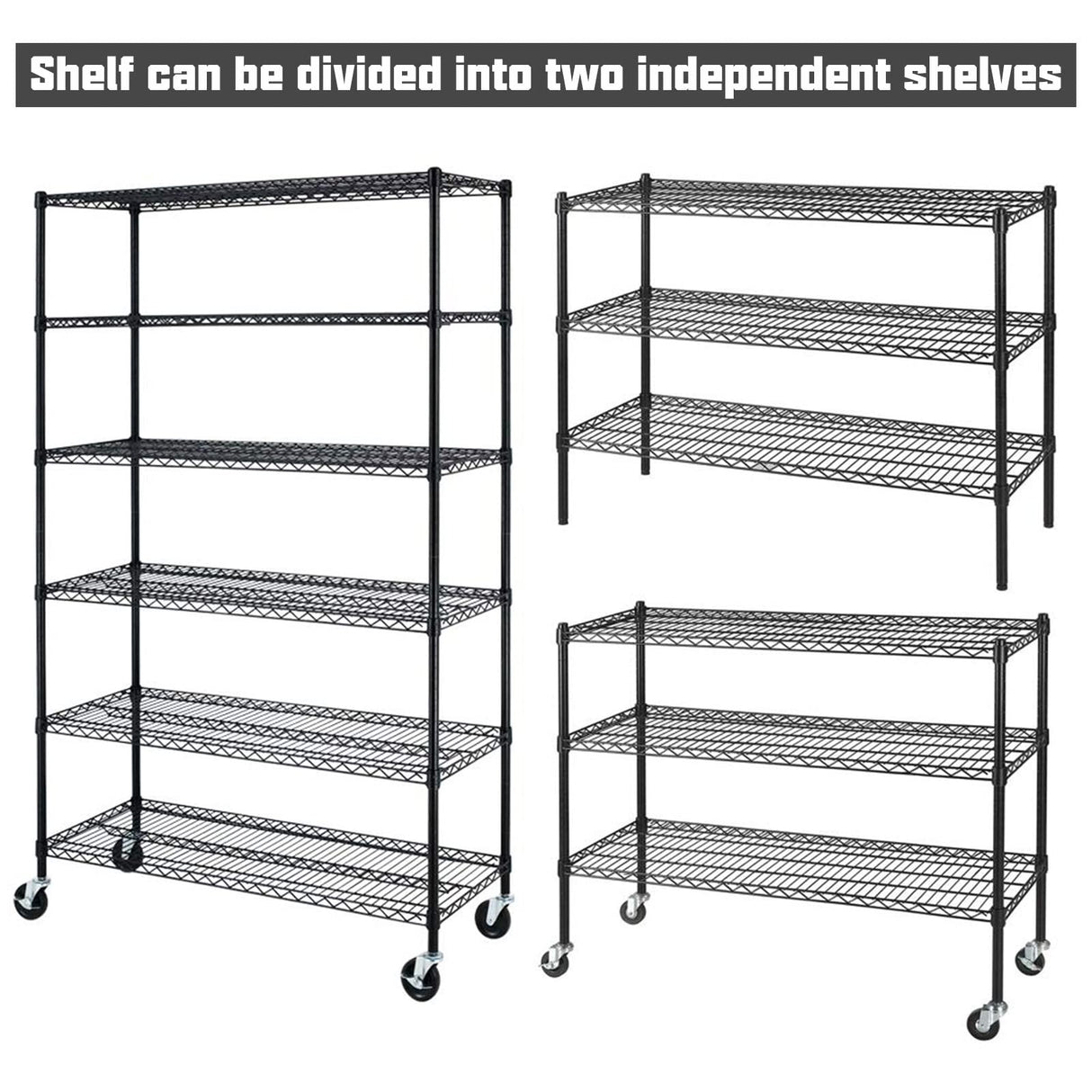 6 Tier Storage Shelves, 5999 Lbs Capacity Metal Shelf with Wheels Height Adjustable NSF Certification 48" L×18" W×72" H Heavy Duty Wire Shelving Units for Garage Pantry Kitchen Rack, Black Dlewmsyic