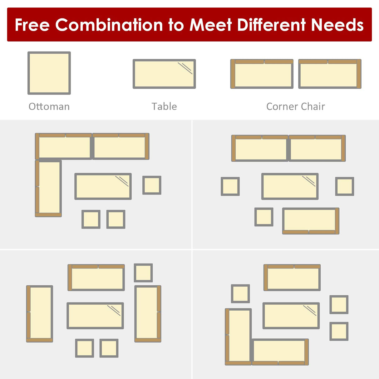 Tangkula 7 Pieces Patio Furniture Set, Outdoor Sectional Rattan Sofa Set with Cushions, All Weather Wicker Conversation Couch Set w/Dining Table & Ottomans for Backyard Garden Poolside Tangkula