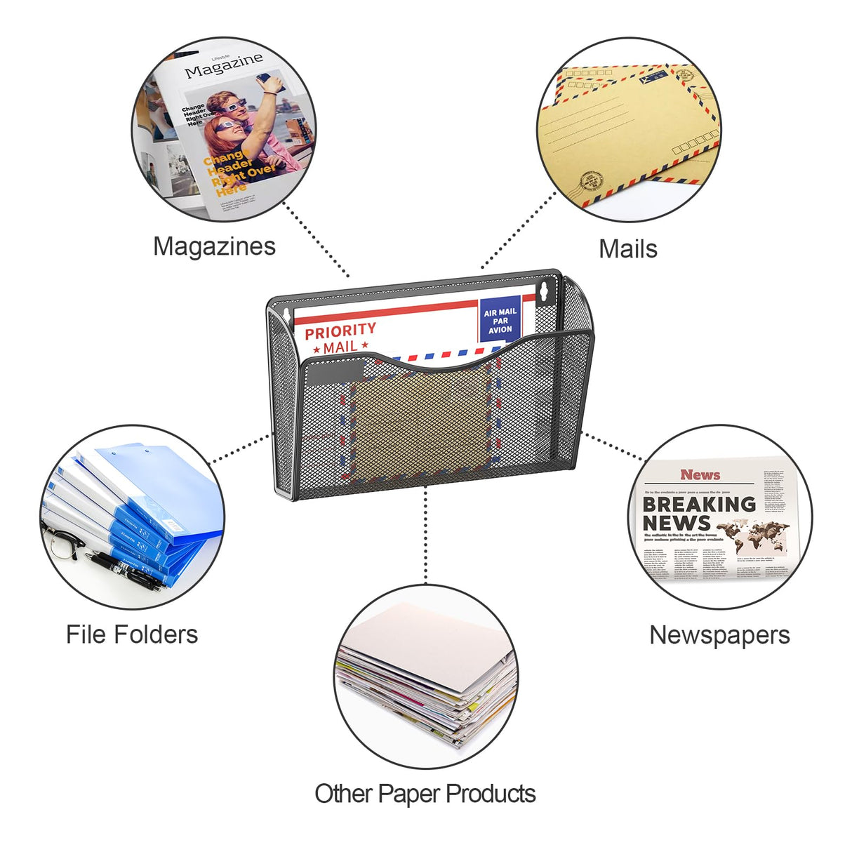 samstar 6 Pack Mesh Wall Mounted File Holder Metal Wall File Pocket Mail Organizer for Office/Home(with Label Panel) samstar