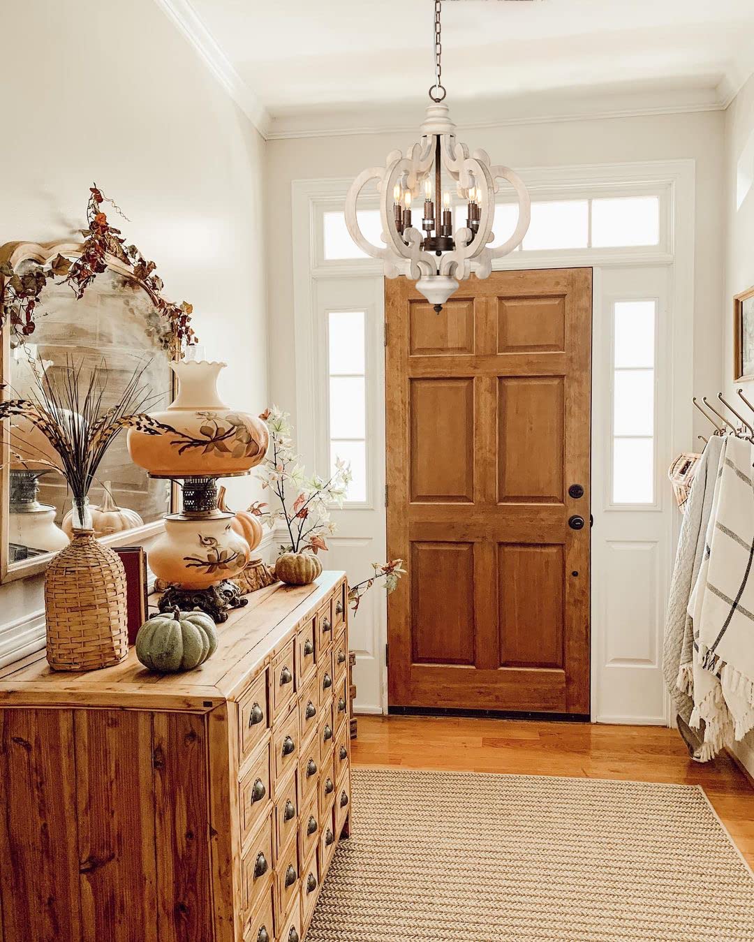 HMVPL Famrhouse Chandeliers for Bedrooms,6-Lights Dining Room Light Fixtures Over Table,Farmhouse Wooden Pendant Light with Candle Sockets,Retro Chandelier for Living Room Kitchen Foyer Island(20.1") HMVPL