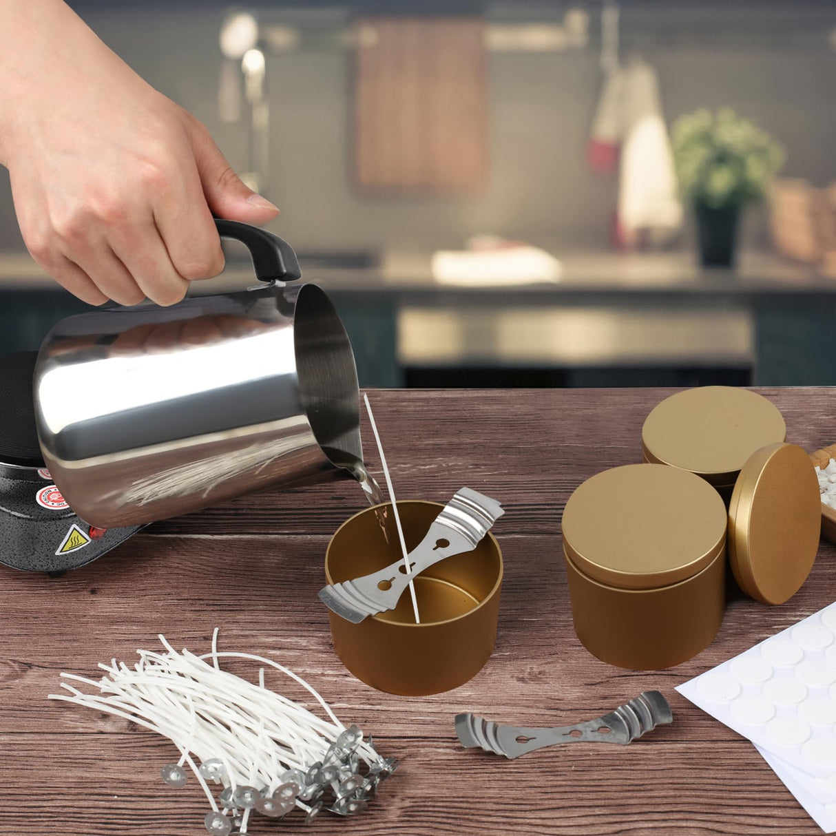 BBAXI Candle Making kit with Hot Plate,Wax Melter for Candle Making,Candle Making Kit for Beginners with Melting Pot,Including Candle Pot,Electric Stove,Thermometer, Candle Wick,Anti-hot BBAXI