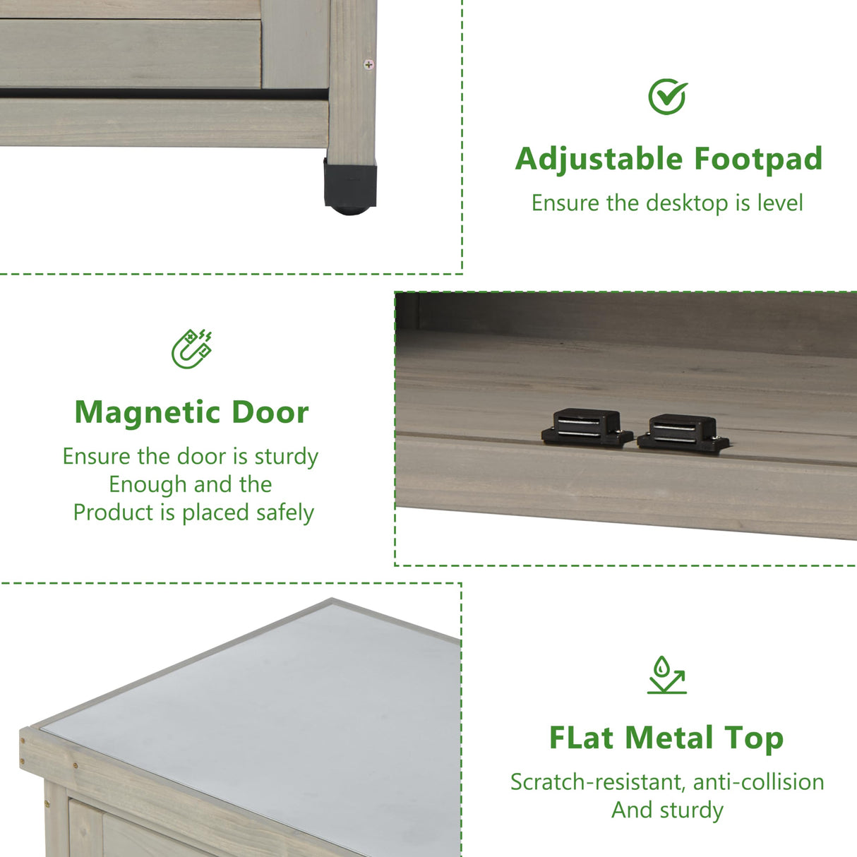 Outdoor Storage Cabinet & Potting Bench Table with Metal Top, Wooden Patio Furniture, Garden Workstation (Accent Grey, 36x31x17in) SoliWood