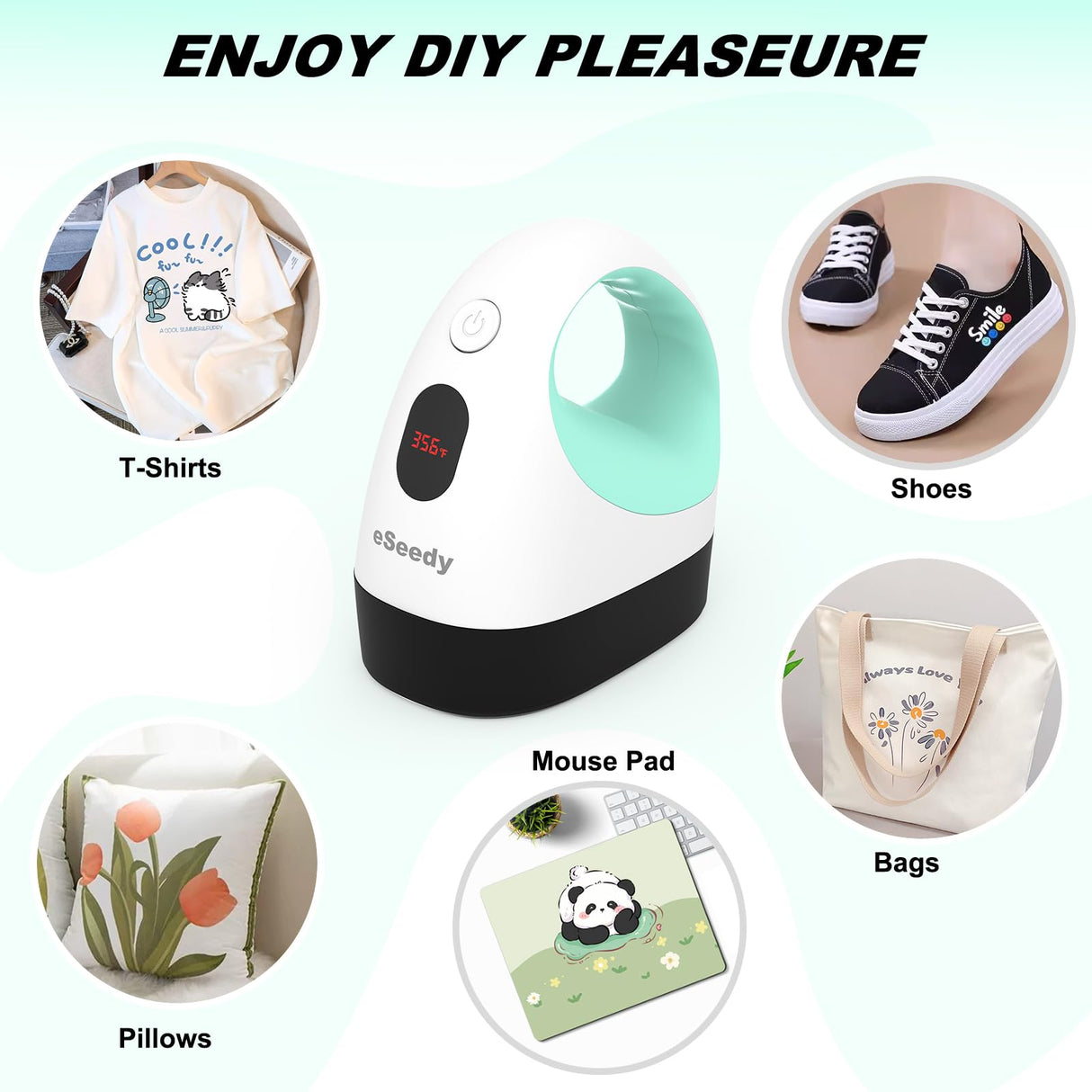 eSeedy Mini Heat Press Machine, 3 Heat Settings& Fast Heating, 15 Mins Auto-Off, Insulated Safety Base, Mini Iron for Crafting, T Shirts, Hats, Heating Transfer Projects(White Green) eSeedy