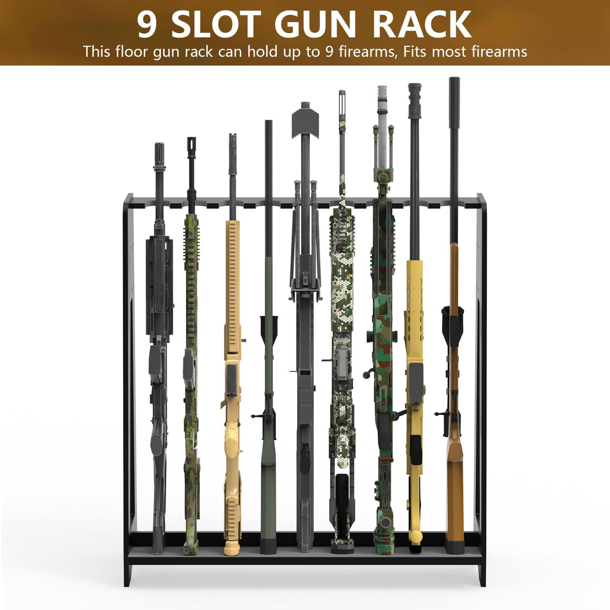 Semohop Gun Racks, Floor Gun Rack Indoor, Wooden Free Standing Rifle Racks, Vertical Shotgun Display Stand for Home or Garage Safe Hunting Gun Storage - Holds up to 9 Long Guns, Gifts for Dad Semohop