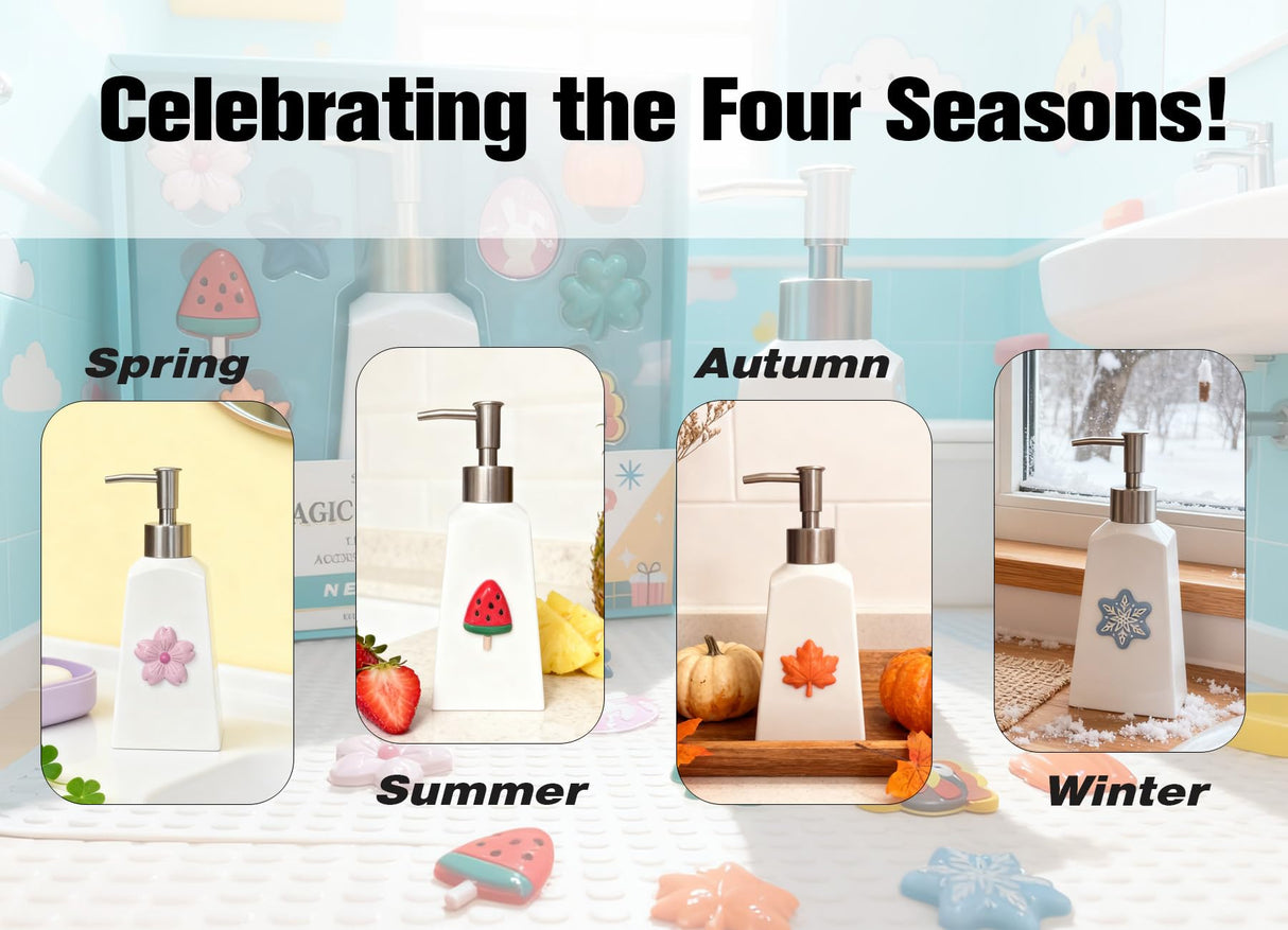 Nestriculus Seasonal Soap Dispenser with 11 Interchangeable Magnets - Seasonal Decor - Farmhouse Bathroom Kitchen Decor (Resin,Built in Magnet) - 8.82oz (Silver) Nestriculus