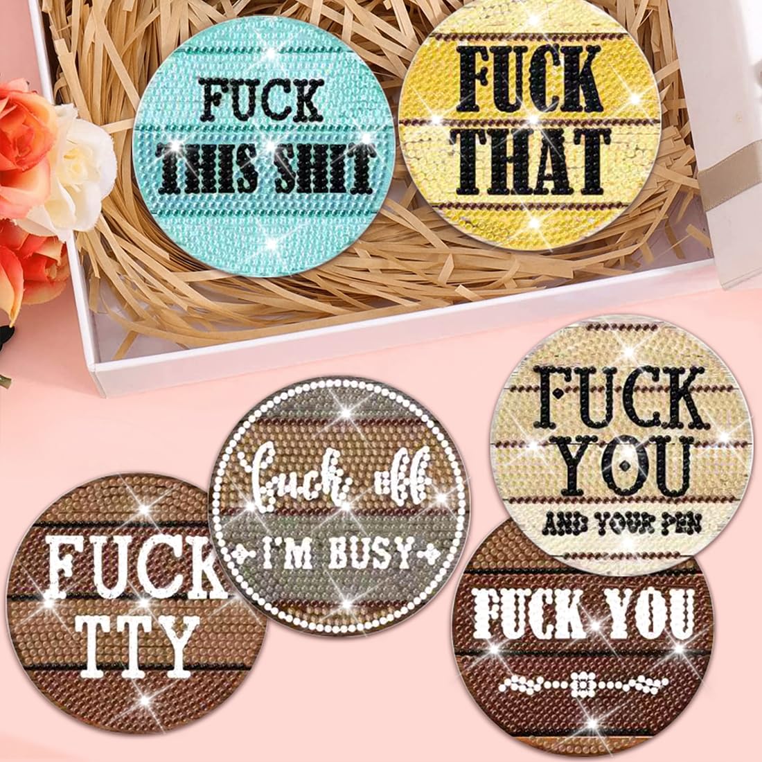 8 PCS Funny Diamond Art Coasters Kits with Holder - DIY Farmhouse Rustic Coasters for Beginners, Adults, Kids clothmile