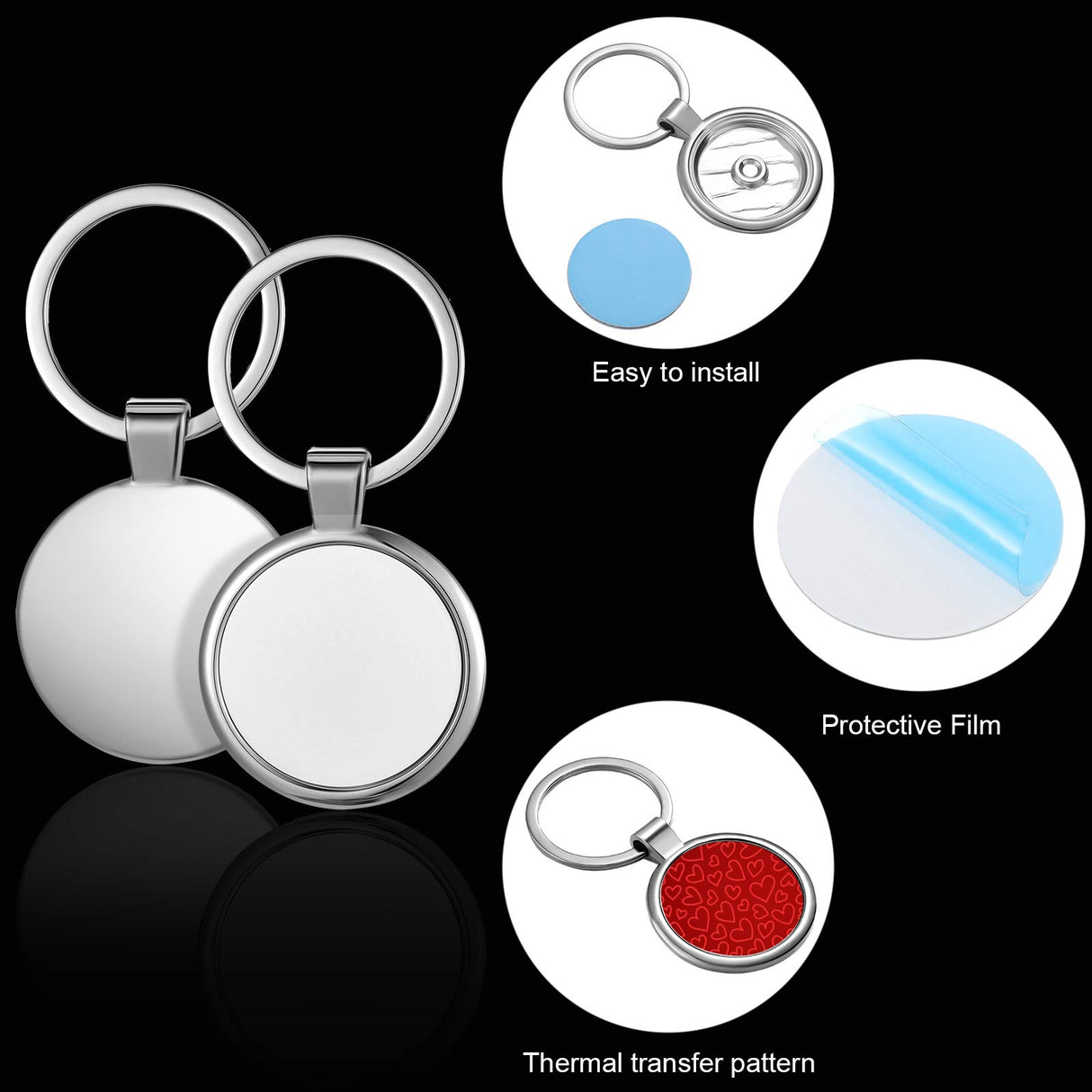 Chuangdi 12 Pieces Sublimation Blank Keychain Metal Heat Transfer Keychain Blank Board Key Rings for DIY Crafts Supplies, 3 Shapes Chuangdi