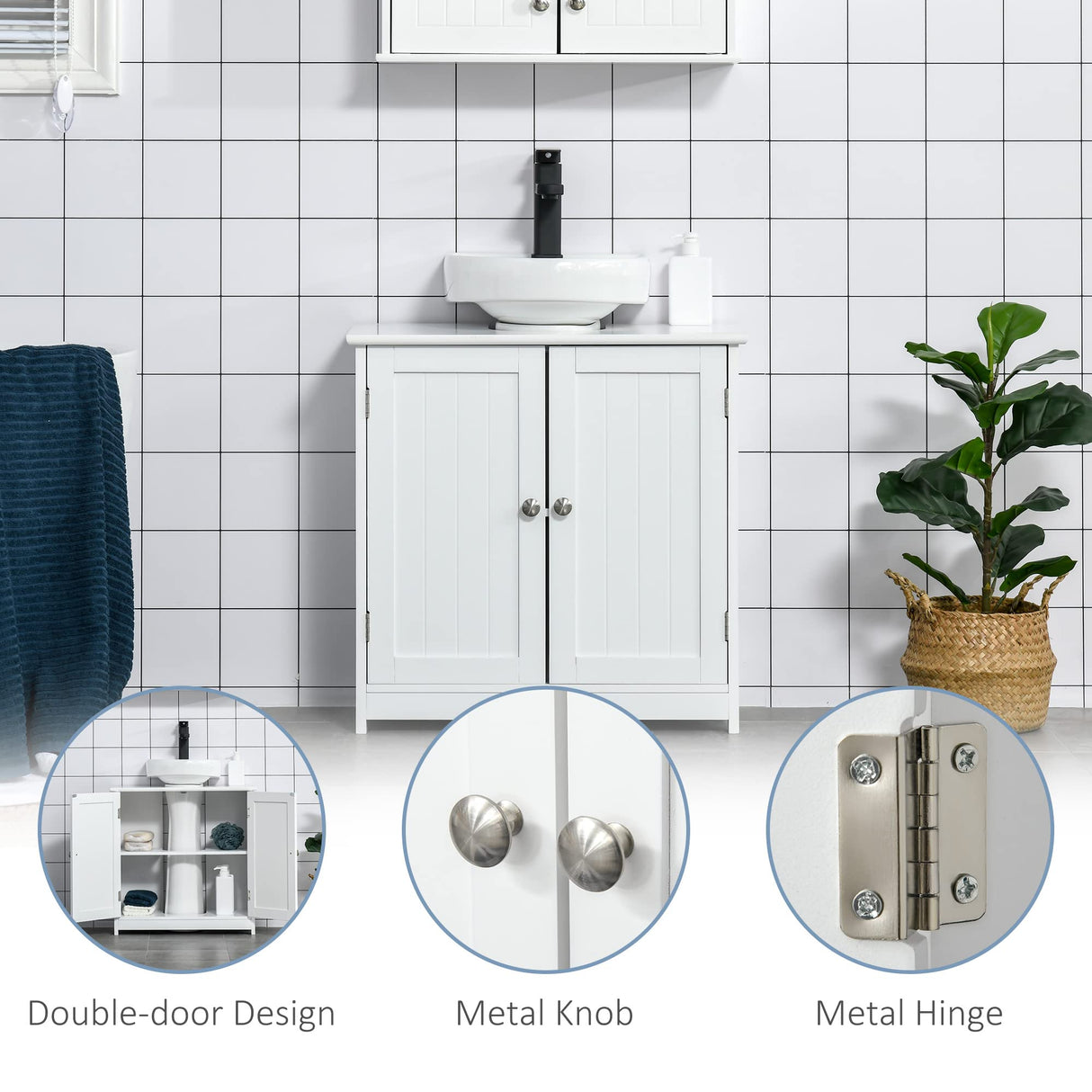 kleankin Pedestal Sink Storage Cabinet, Vanity Base Cabinet, Under Sink Bathroom Cabinet with U-Shape Cut-Out and Adjustable Internal Shelf, White kleankin