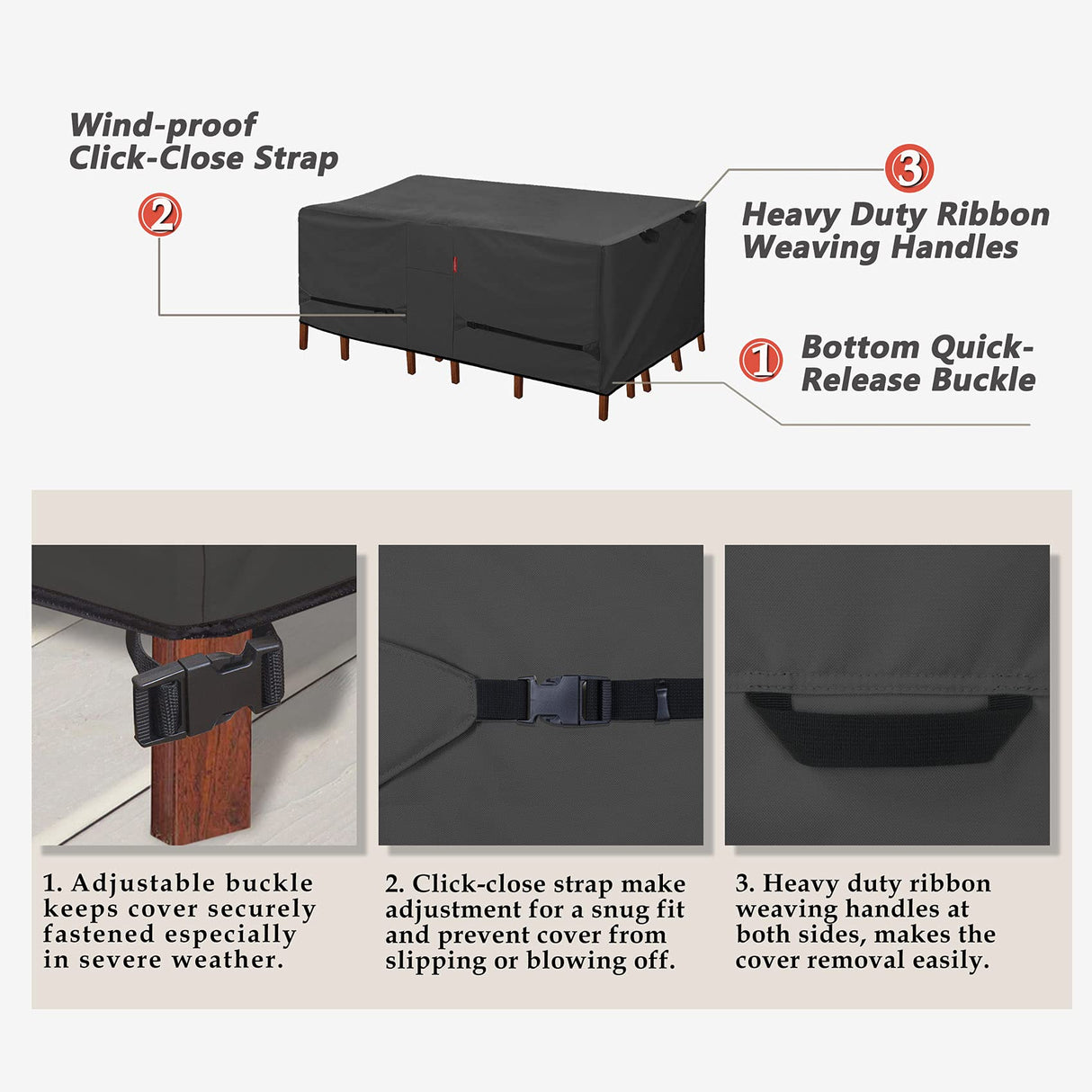 Porch Shield Patio Table Cover - Waterproof Outdoor Dining Table and Chairs Furniture Set Cover Rectangular - 125 x 73 inch, Black Porch Shield