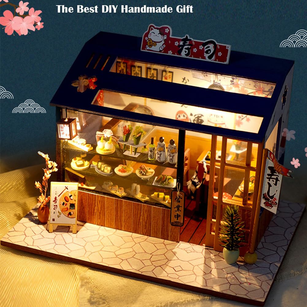 DIY Miniature House Kit with LED Light,Japanese Style Dollhouse Miniature House Kit,Mini House kit Ideal Gifts for Birthday Christmas CHOOYIH