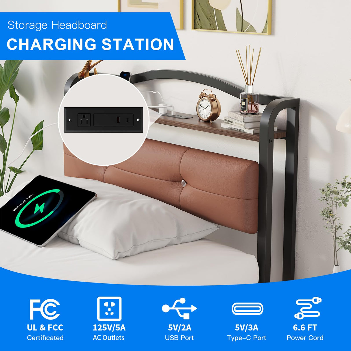 UOMEUR Twin Bed Frame With Headboard & Charging Station - Black Metal Single Bed for Kids, Toddler, Boys, Girls, Adult - No Box Spring Needed, Easy Assembly, Noise Free UOMEUR