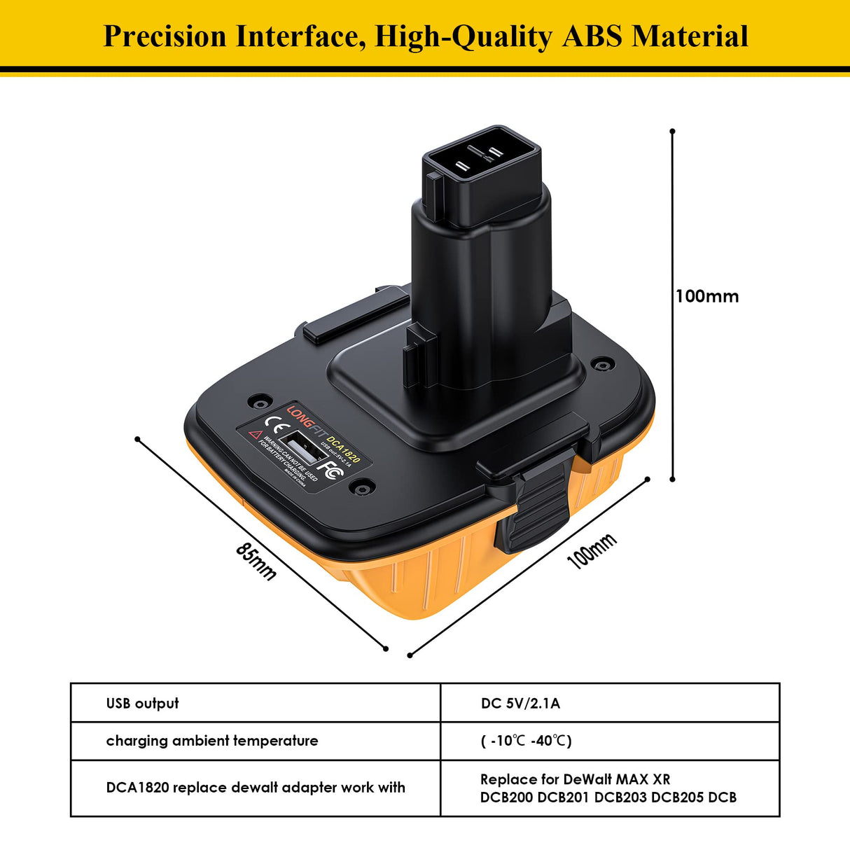 Replace for DeWalt Battery Adapter 18V to 20V DCA1820, Convert 20V Lithium Battery to 18V NiCad & NiMh Battery DC9096 DC9098 DC9099 DW9098 DW9096, with 5V USB Port, for Drills, Sanders and More LONG FIT