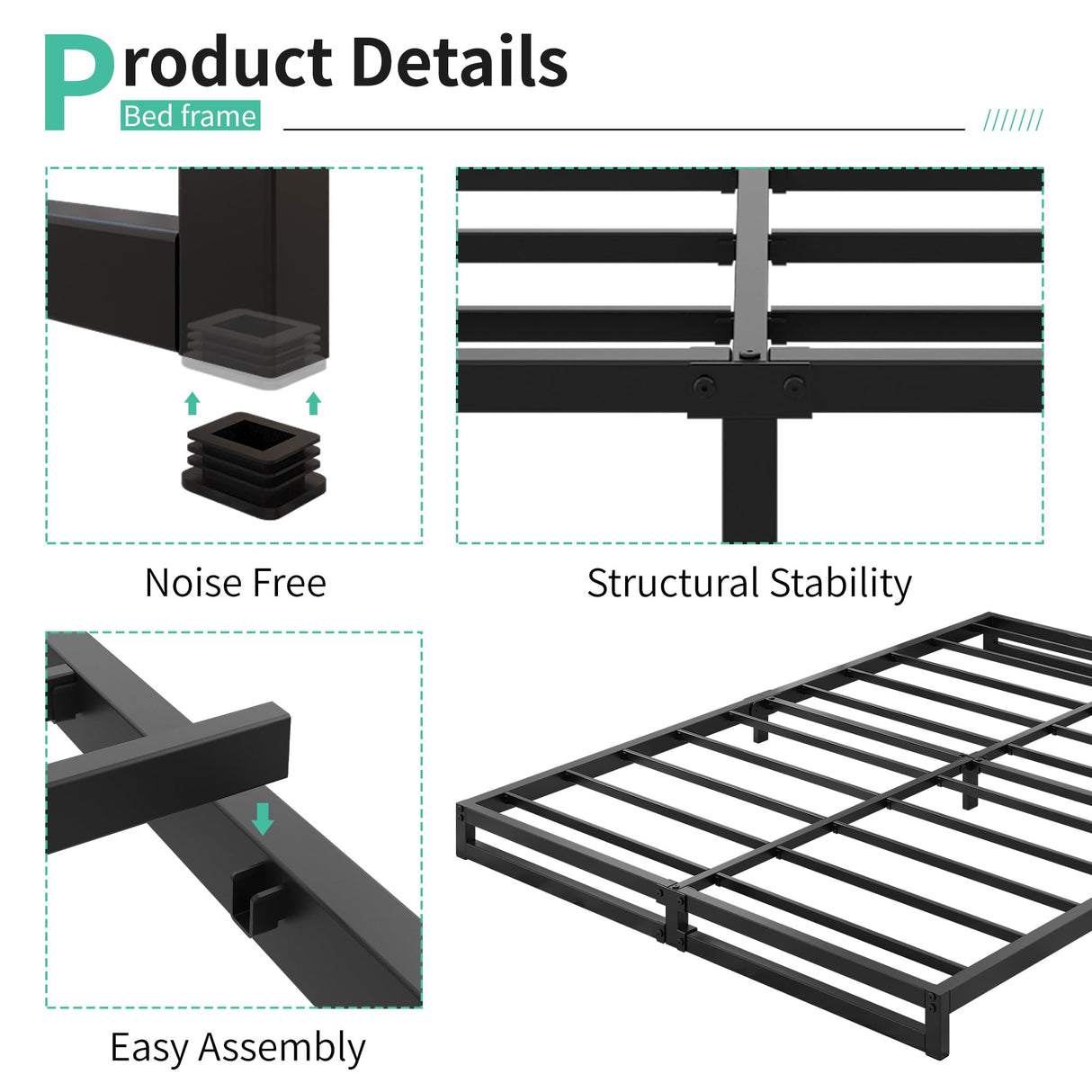 Lutown-Teen 4 Inch Full Size Bed Frame No Box Spring Needed, Heavy Duty Metal Platform Beds with Sturdy Steal Slats for Mattress Foundation, Easy Assembly, Noise Free, Black Lutown-Teen