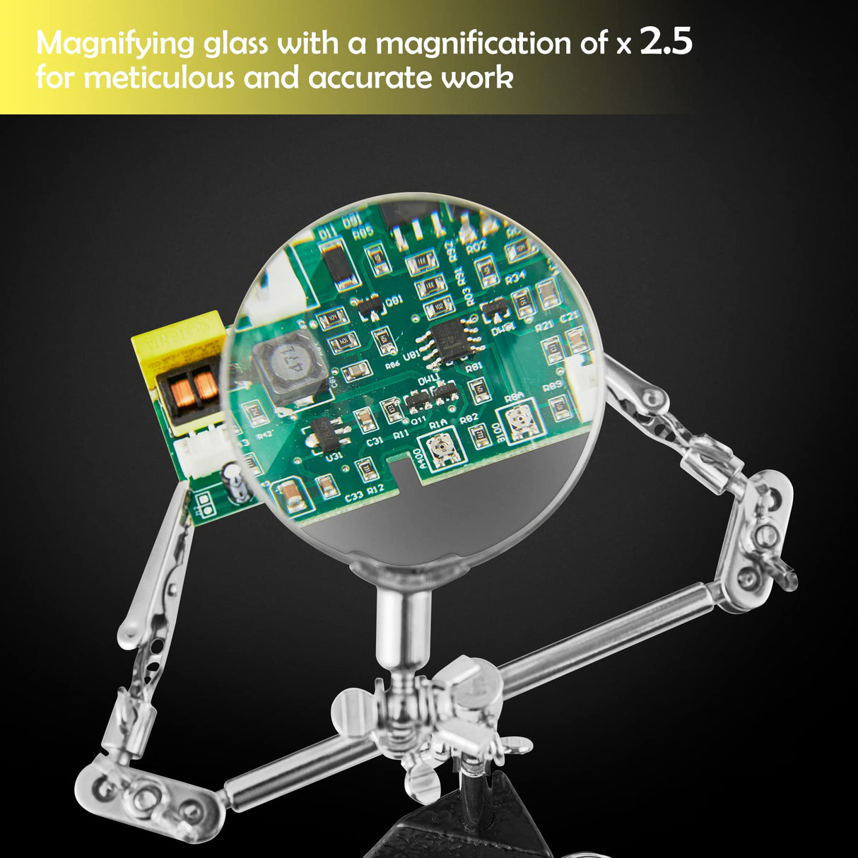 Noah 3-in-1 Helping Hands Magnifier with Dual Adjustable Alligator Clips in 2.5X Magnifying Glass with Soldering Iron Holder and Cleaning Sponge, for Welding, Jewelry,Clamping in Electronics Noah