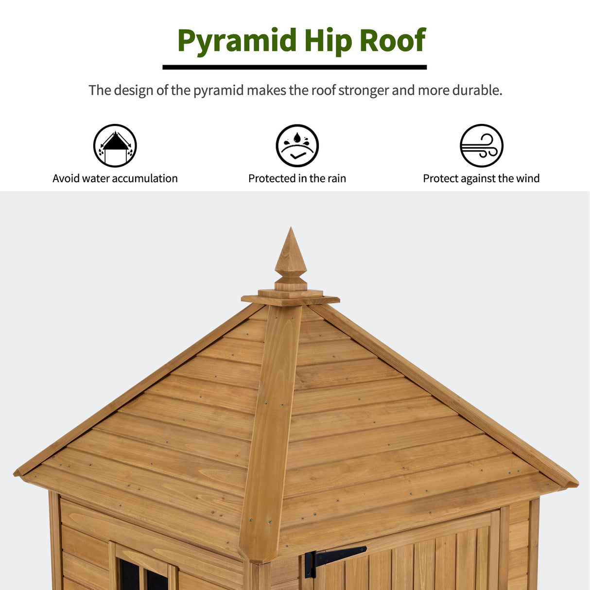MCombo Large Outdoor Storage Shed with Lockable Door and 6 Shelves, Outside Tall Tool Wooden Cabinet with Double Foldable Tables for Patio Yard Lawn 2645 (Natural) MCombo