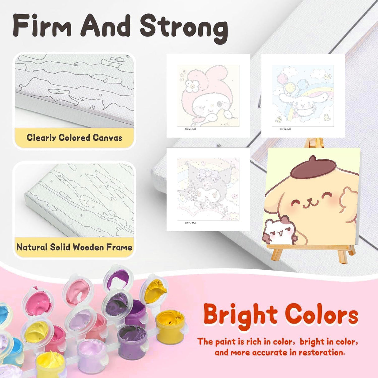 nekpiahu 6 Pack Cartoon Paint by Numbers for Kids with Framed Canvas-Cartoon Paint by Numbers for Kids Ages 4-8-12, Kid Paint by Number Crafts Kits for Home Wall Decor GIF 8X8incht(with Wooden Easel) nekpiahu