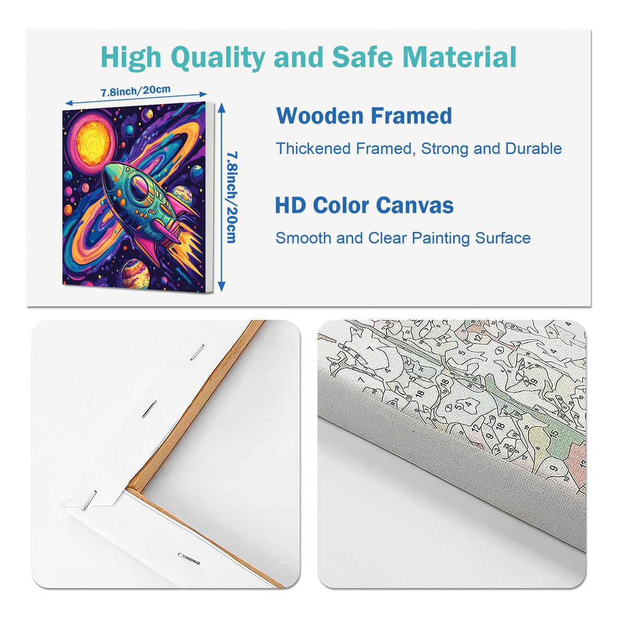 4 Pack Paint by Numbers Kit for Kids, Outer Space Color by Number Painting Kits for Kids Ages 8-12 Astronaut Paint by Numbers with Framed Canvas Children DIY Paints by Number Kits for Beginners 8x8 In AILIBUT