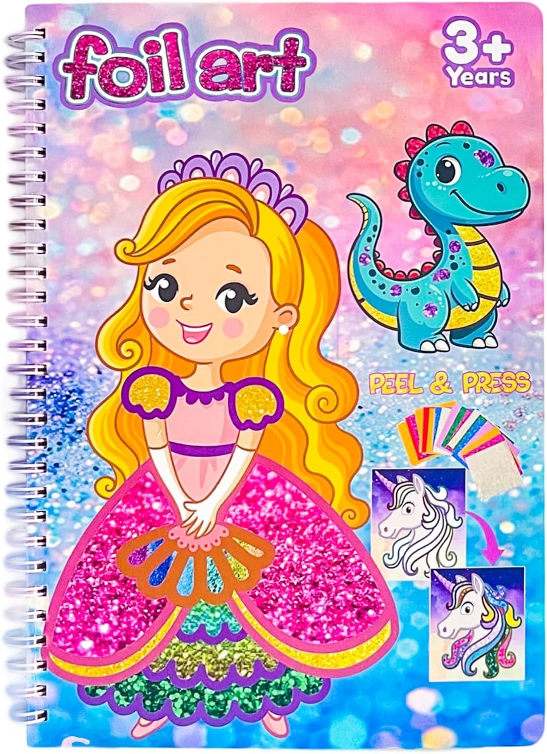 HBKJ Foil-Fun Art Gift for Girls - Magic Princess Gifts Foil Art Craft Stickers Book Supplies for Girls 4-5-6-7-8-9 Year Old Toddler Kids Activity Kit Travel Toys Christmas Birthday Gifts HBKJ