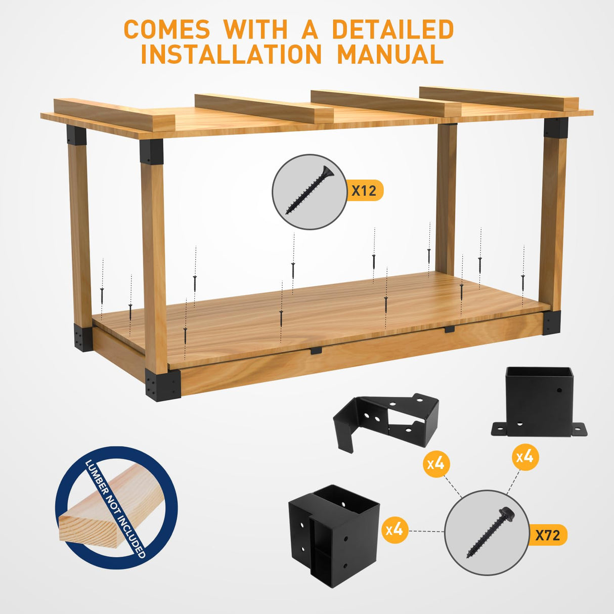 GOOCORREC Heavy Duty Overhead Garage Storage Rack Kit for 2x4 Wood (Actual 1.5"x3.5") - DIY Ceiling Storage System, 500 lbs Capacity, Easy Install, Metal Brackets (Black) GOOCORREC