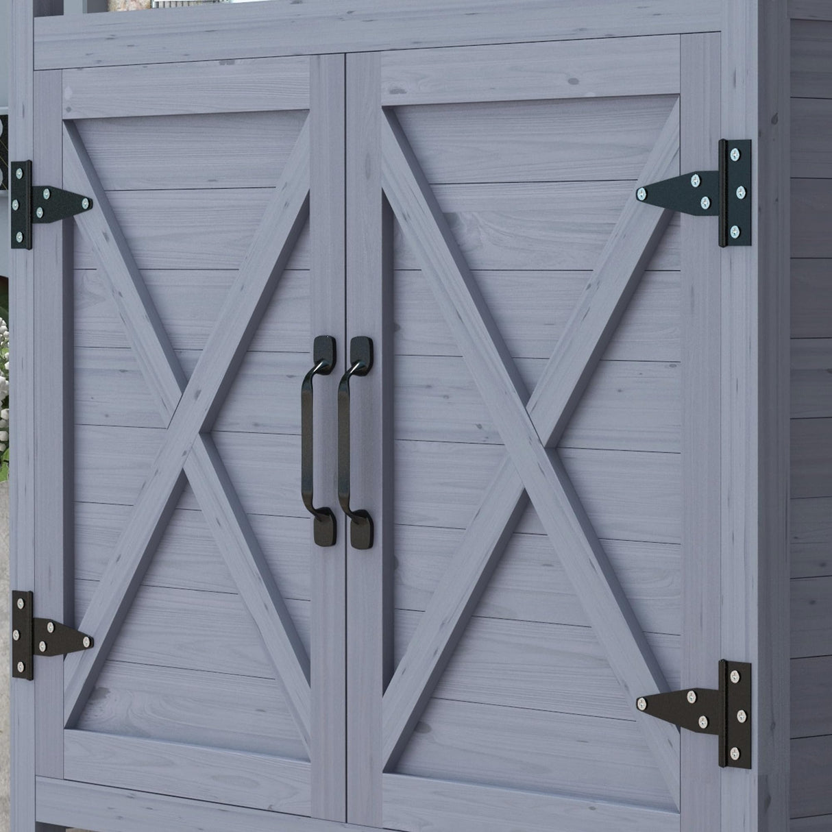 Outsunny Outdoor Wooden Potting Bench Table, Garden Workstation with Storage Cabinet, Aluminum Table Top, Rubber Wheels for Backyard, Patio, Balcony, Gray Outsunny