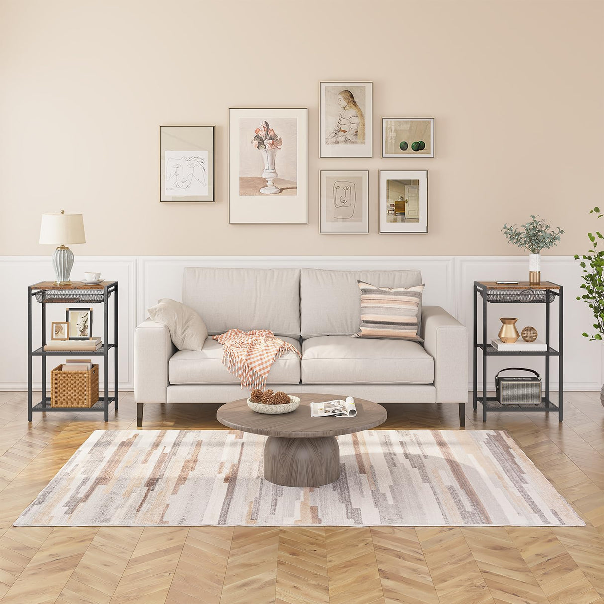 HOOBRO Tall End Table with Metal Storage Basket, Industrial Telephone Side Table, Small High Nightstand for Living Room, Bedroom, Office, Rustic Brown BF06UDH01 HOOBRO