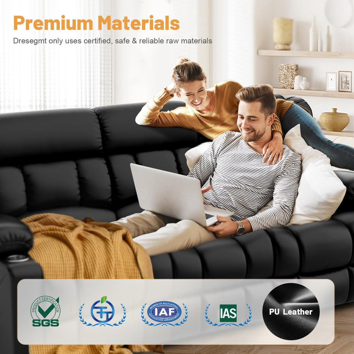 Dresegmt Loveseat Recliner Sofa, Flip Middle Backrest Design PU Leather 3 Seat Reclining Sofa with Storage Drawer, Manual Couch for Living Room/RV (Black, PU) Dresegmt