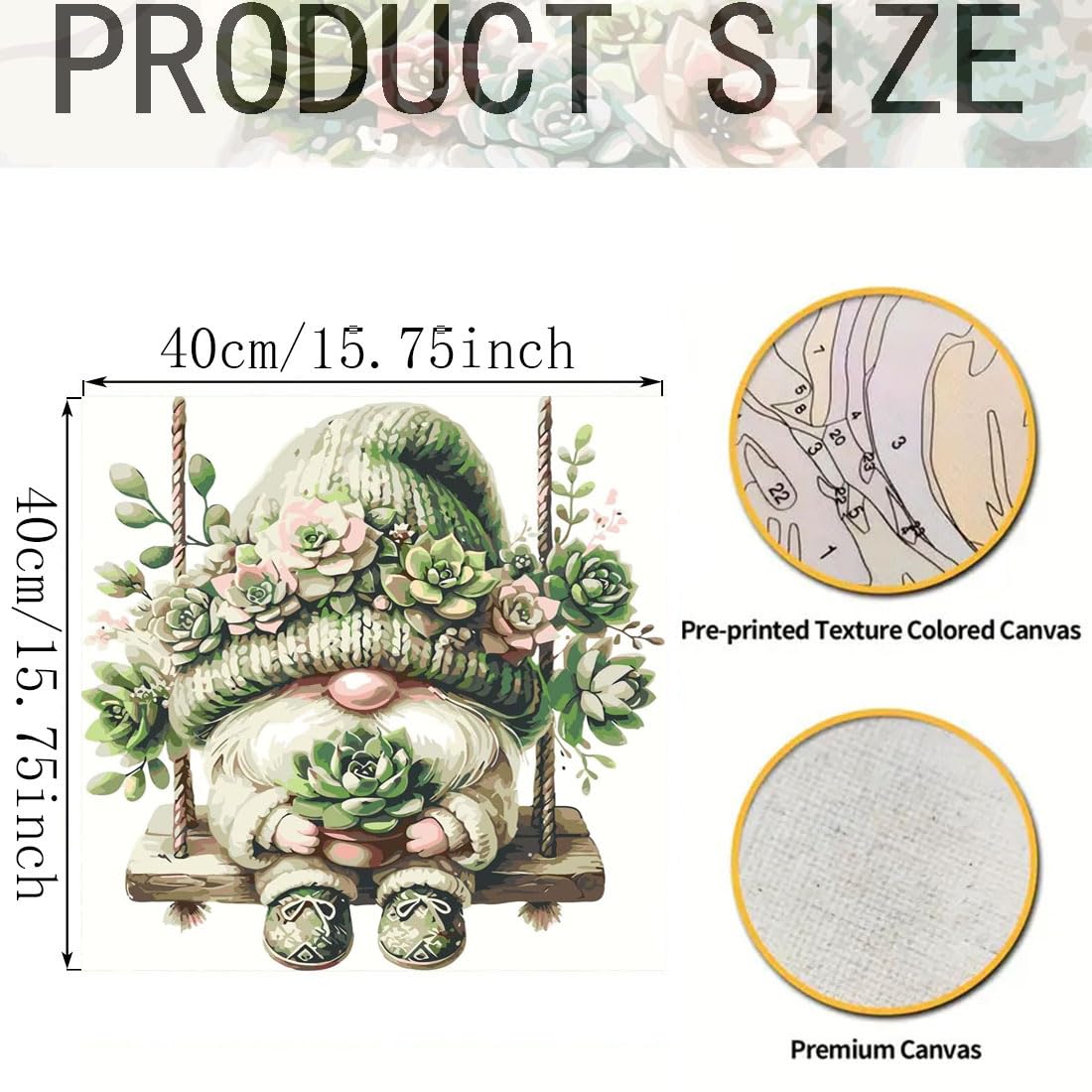 SHICERNHJ Gnome Paint by Numbers Kit for Adults,Succulent Plant Adults' Paint-by-Number Kits for Beginner,DIY Acrylic Paint by Number On Canvas for Home Wall Decor 16X16 Inch SHICERNHJ