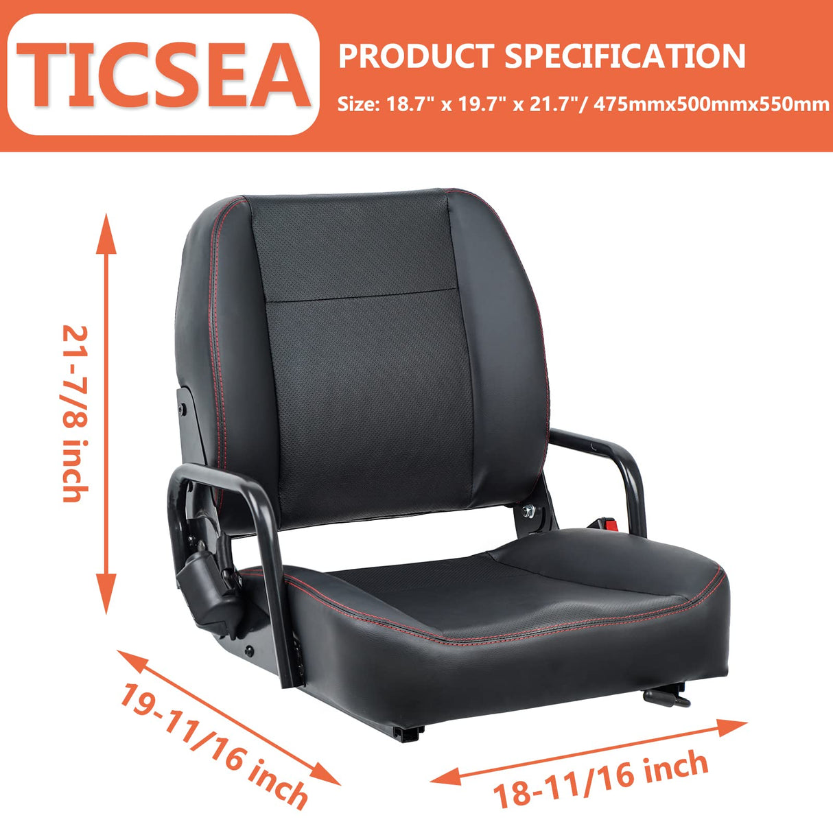 TICSEA Universal Forklift Seat,Tractor Seat with Adjustable Back,Safety Belt and Operator Position Switch,Excavator Skid Loader Backhoe Dozer Telehandler TICSEA