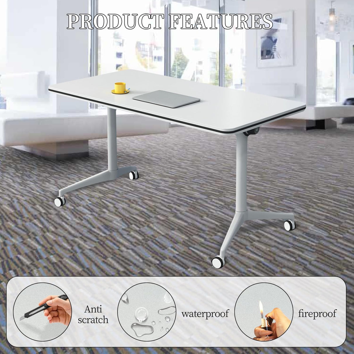 4 Pack Conference Table,Modern Folding Office Table Conference Room Tables with Lockable Wheels,Lockable Mobile Foldable Meeting Table Seminar Table for Home Office Media Centers Classroom(63in) ZanyCajole