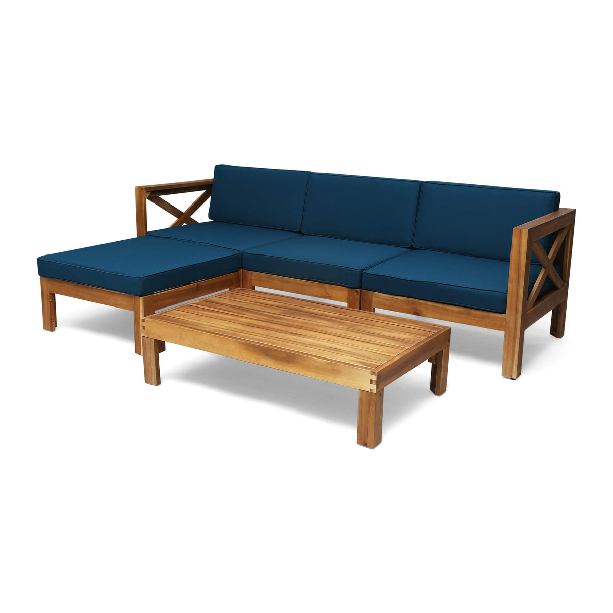 Christopher Knight Home Mamie Outdoor Acacia Wood 5 Piece Sofa Set, Teak Finish, Dark Teal Christopher Knight Home