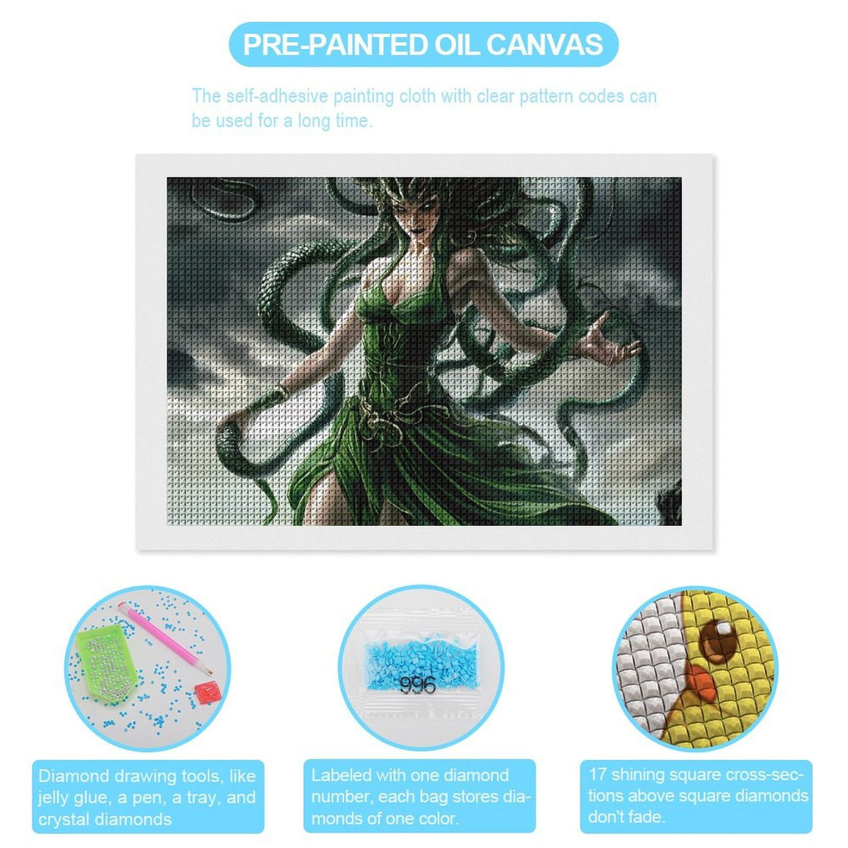 Greek Mythology Medusa Printed Diamond Art Painting Kits for Adults Canvas Diamond Wall Artwork Pictures for Home Office Generic