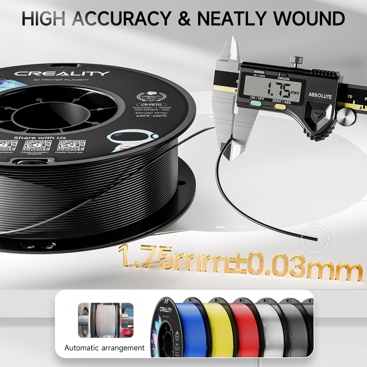 CREALITY PETG Filament 1.75mm 3D Printer Filament Bundle, 4kg (8.8lb) Neatly Wound Spool, Dimensional Accuracy ±0.03mm, 2024 Latest Batch, Fit for Most FDM 3D Printers, Black (4-Pack) Creality