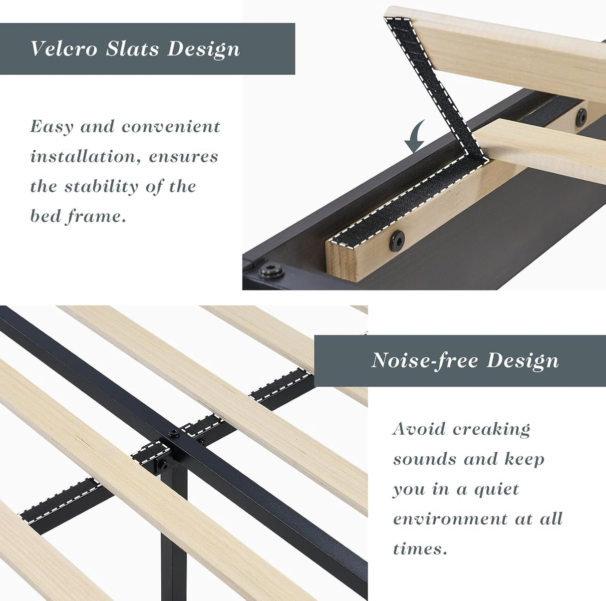 Albott King Bed Frame with 49" Farmhouse Slatted Headboard, Platform Bed with Wood Slats, No Box Spring Needed, Easy Assembly, Rustic Grey Albott