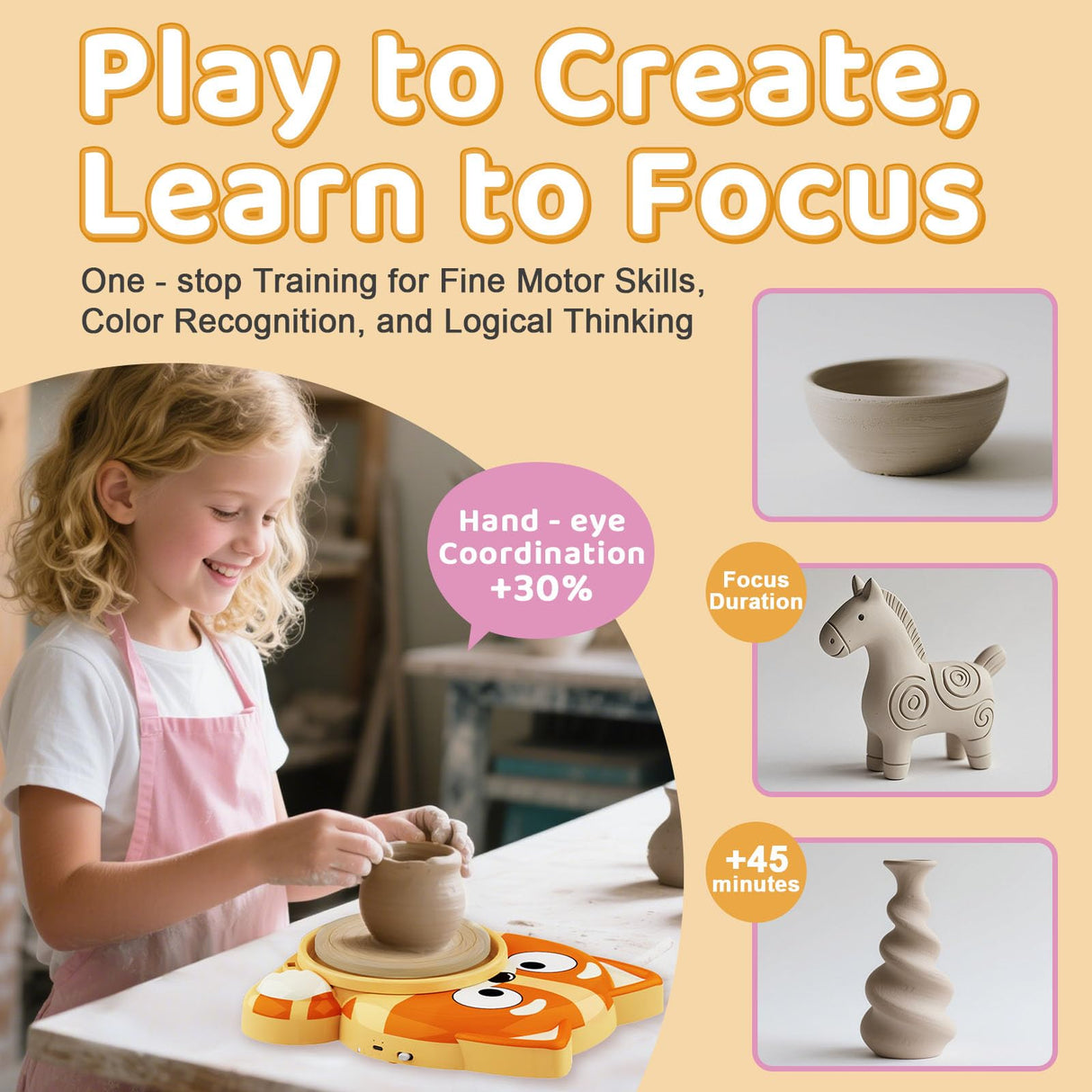 Pottery Wheel for Kids - Complete Pottery Tools Kit for Beginners, Arts and Crafts for Kids Ages 8-12 with 3 Pack Air Dry Clay, Mini Clay Making Pottery Wheel with Foot Pedal (Dog, Patented) Innofans