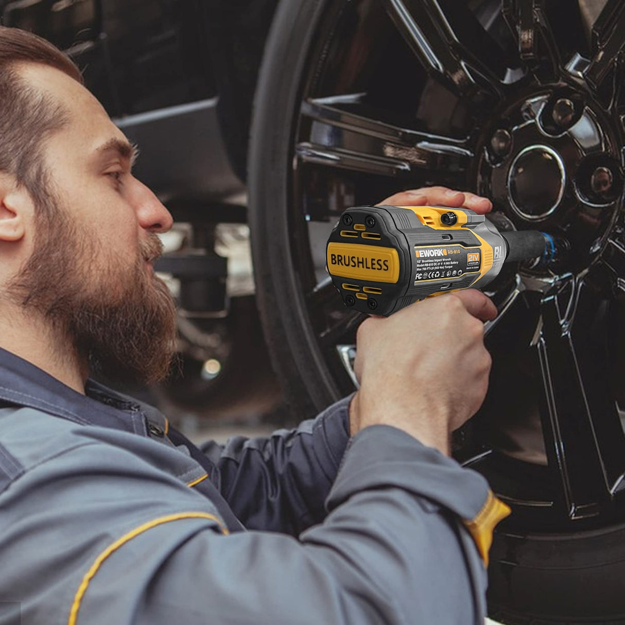 EWORK Cordless Impact Wrench 1/2 inch 21V Brushless High Torque Impact Gun Max 700 Ft-lbs Power Impact Wrenches with 4.0Ah Li-ion Battery, Fast Charger, 5 Sockets, Tool Bag (RB-810) EWORK