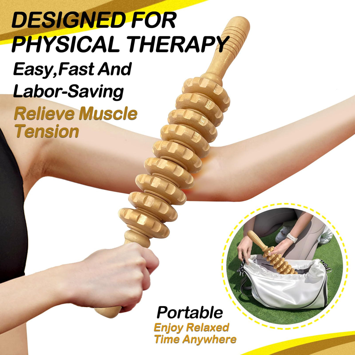 Deston Manual Massager Wooden Handheld Roller Trigger Point Massager Stick for Fascia, Cellulite, Muscle & Abdomen, Body Therapy Massager, Muscle Belly Relief Tool, Natural Wood Deston