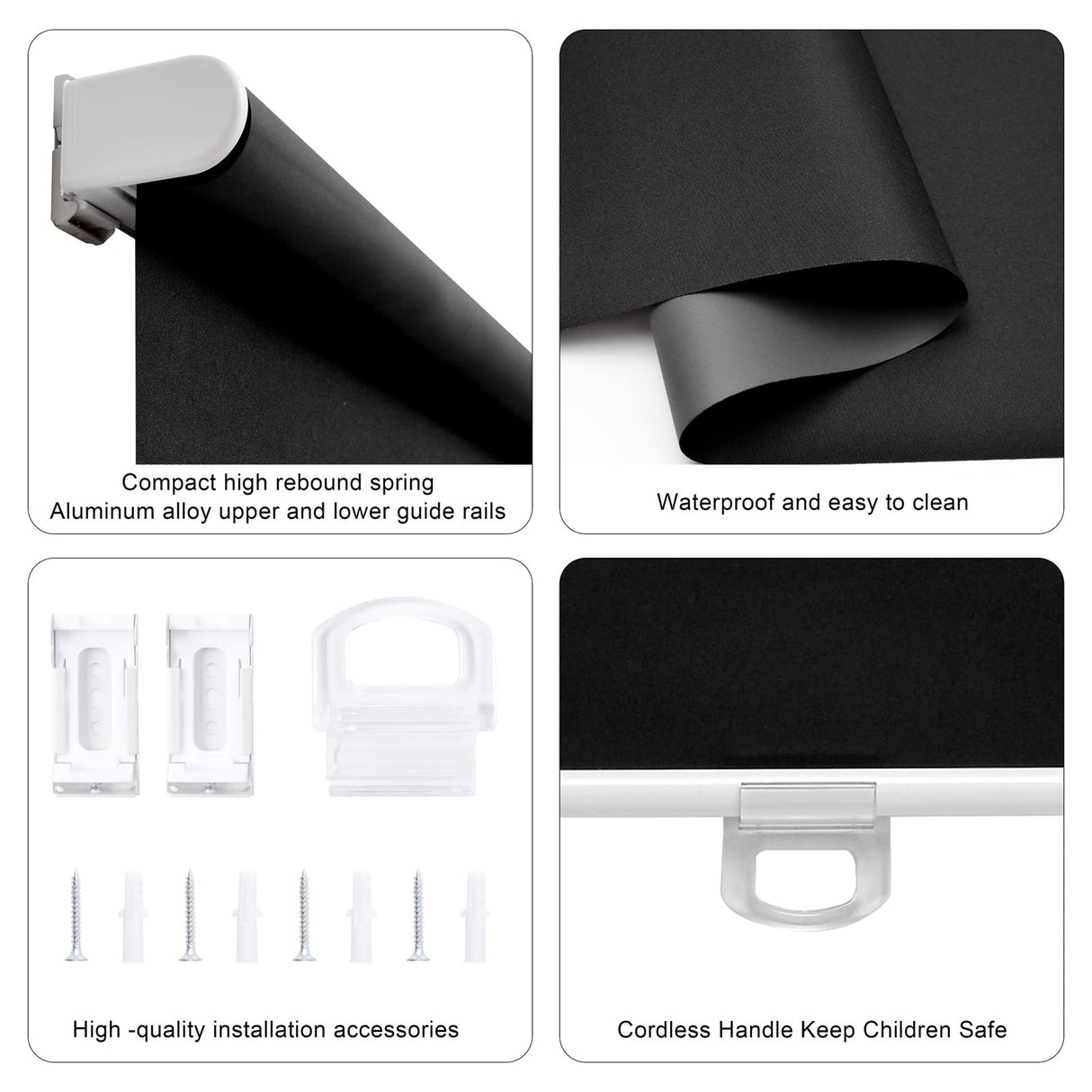 Sunoff Blackout Roller Shades Blinds Cordless for Windows Pull Down Room Darkening Door Blinds with Thermal Insulated Easy to Install for Living Room,Bedroom,Home,Office Bathroom Black 23" W x 72" H sunoff